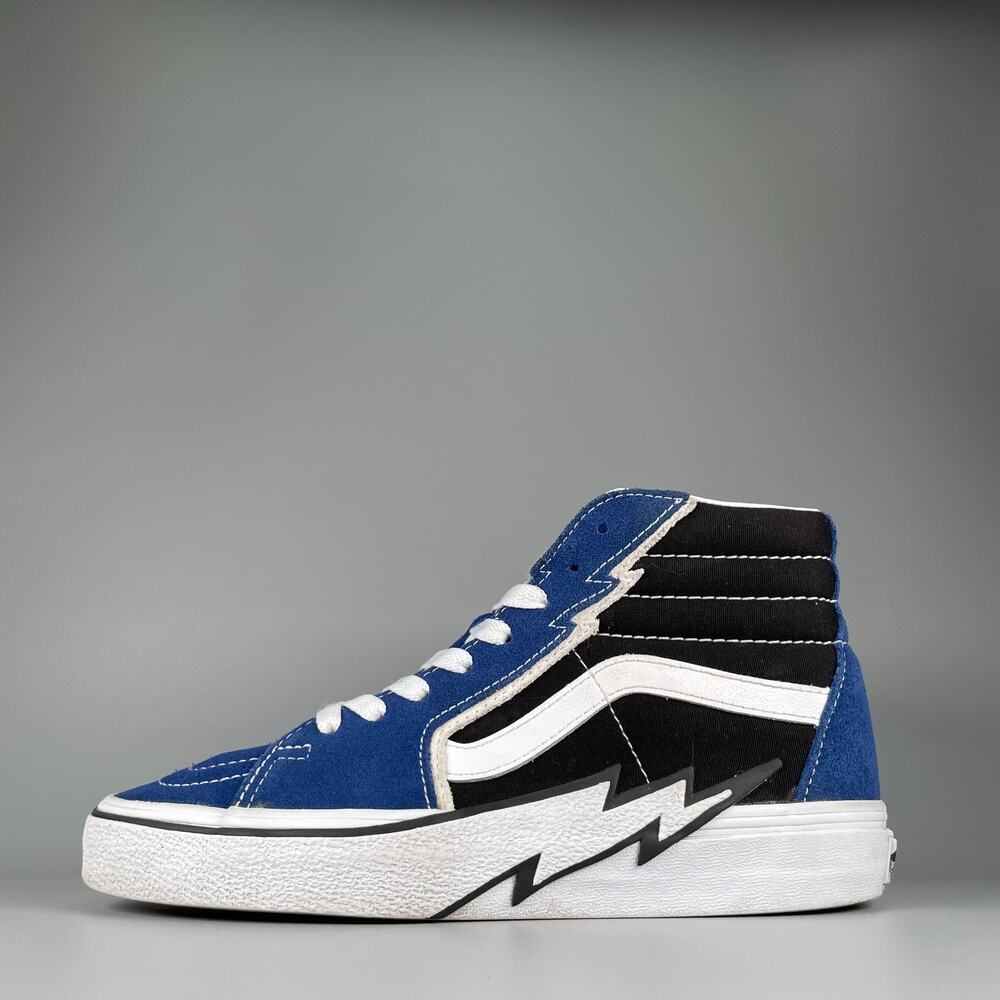 Men's 6 Women's 7.5 Vans Sk8 Hi Blue White Lightning Bolt Skate Sneaker Shoe EUC